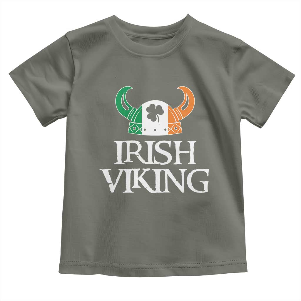 St Patrick's Day Toddler T Shirt Irish Viking Helmet Lucky Shamrocks Ireland Flag TS09 Military Green Print Your Wear