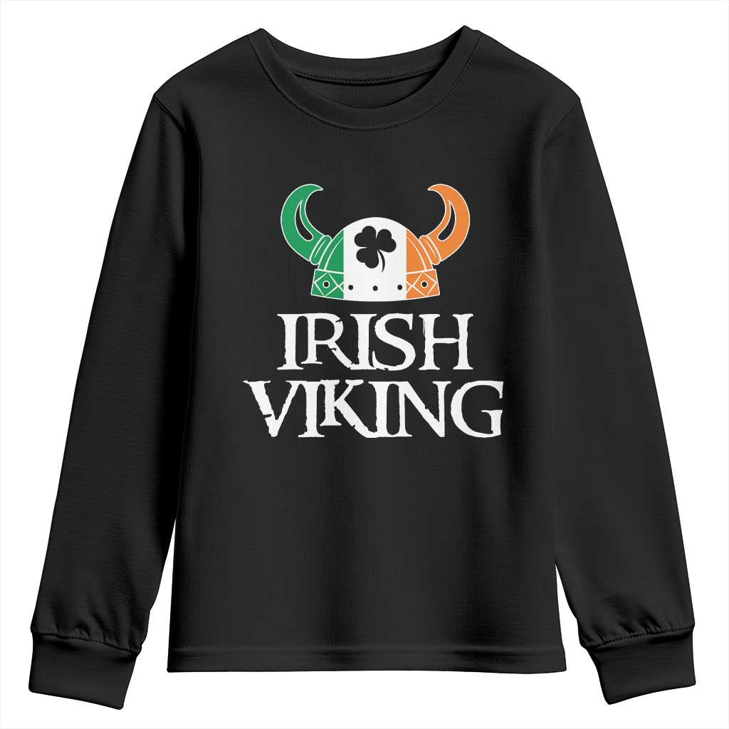 St Patrick's Day Youth Sweatshirt Irish Viking Helmet Lucky Shamrocks Ireland Flag TS09 Black Print Your Wear