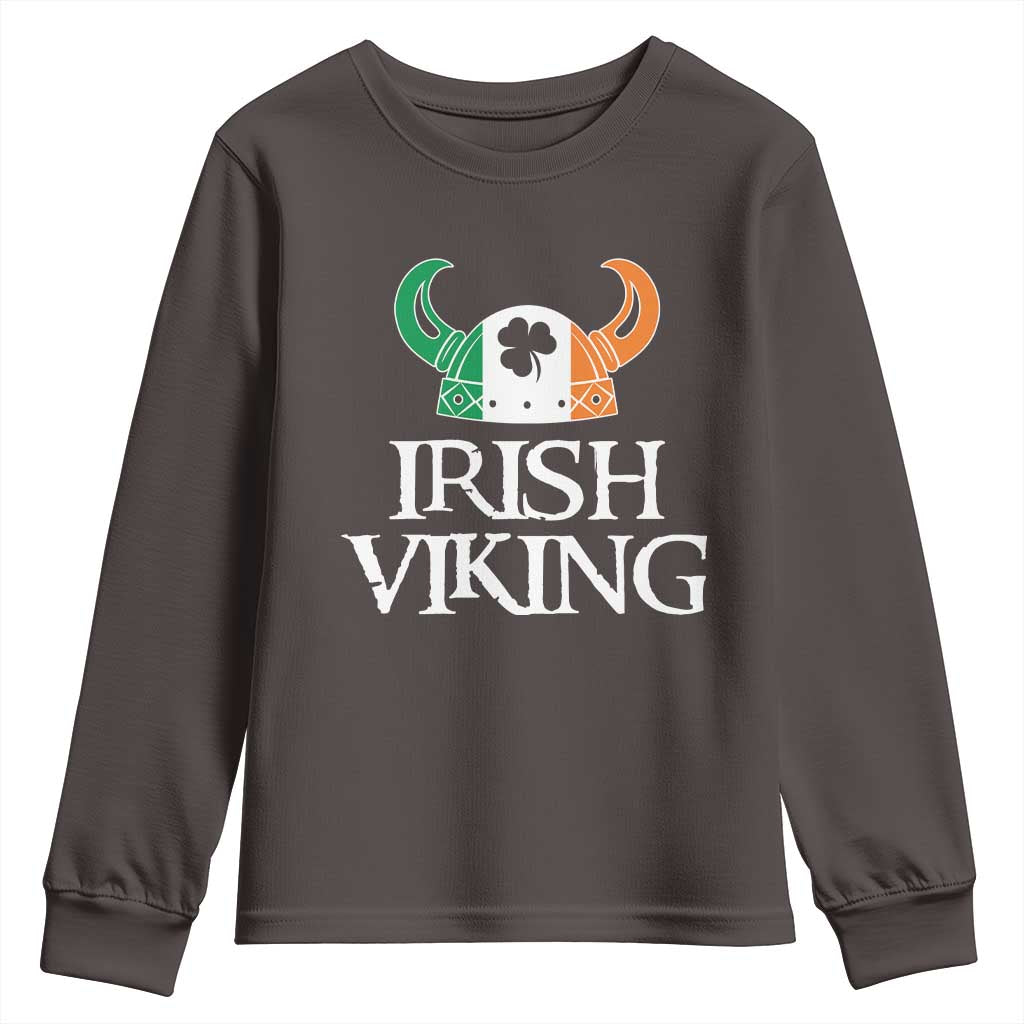 St Patrick's Day Youth Sweatshirt Irish Viking Helmet Lucky Shamrocks Ireland Flag TS09 Dark Chocolate Print Your Wear