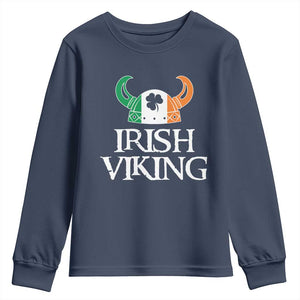 St Patrick's Day Youth Sweatshirt Irish Viking Helmet Lucky Shamrocks Ireland Flag TS09 Navy Print Your Wear