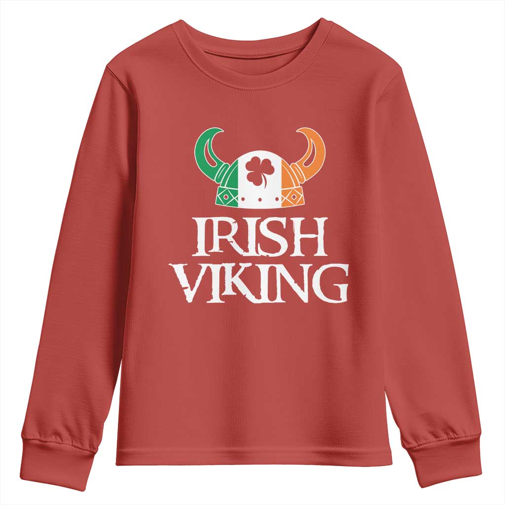 St Patrick's Day Youth Sweatshirt Irish Viking Helmet Lucky Shamrocks Ireland Flag TS09 Red Print Your Wear
