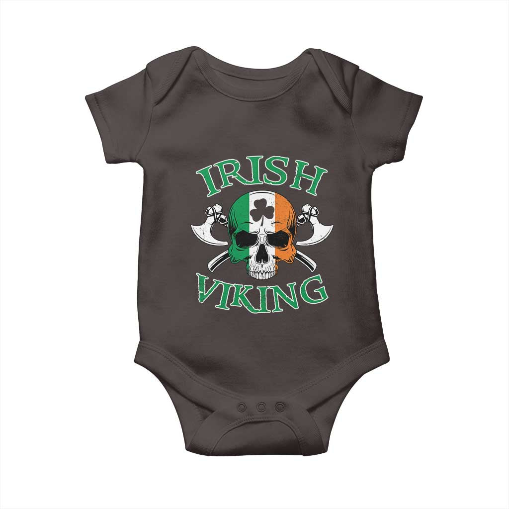 St Patrick's Day Baby Onesie Irish Viking Skull Lucky Shamrocks Ireland Flag TS09 Dark Chocolate Print Your Wear