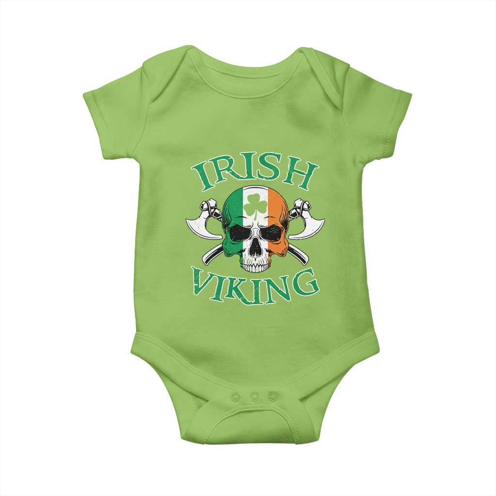 St Patrick's Day Baby Onesie Irish Viking Skull Lucky Shamrocks Ireland Flag TS09 Lime Print Your Wear