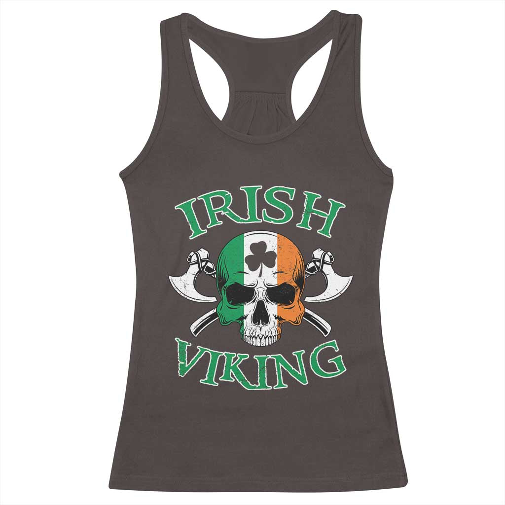 St Patrick's Day Racerback Tank Top Irish Viking Skull Lucky Shamrocks Ireland Flag TS09 Dark Chocolate Print Your Wear