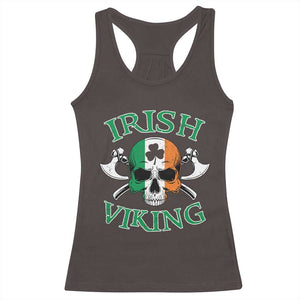 St Patrick's Day Racerback Tank Top Irish Viking Skull Lucky Shamrocks Ireland Flag TS09 Dark Chocolate Print Your Wear