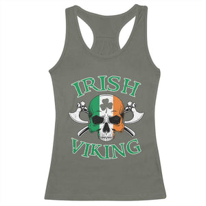 St Patrick's Day Racerback Tank Top Irish Viking Skull Lucky Shamrocks Ireland Flag TS09 Military Green Print Your Wear