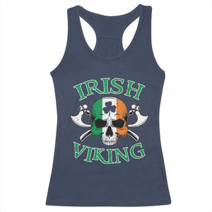 St Patrick's Day Racerback Tank Top Irish Viking Skull Lucky Shamrocks Ireland Flag TS09 Navy Print Your Wear
