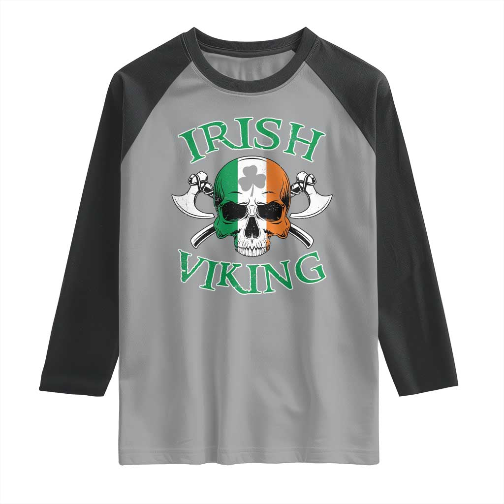 St Patrick's Day Raglan Shirt Irish Viking Skull Lucky Shamrocks Ireland Flag TS09 Sport Gray Black Print Your Wear