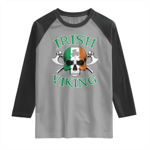 St Patrick's Day Raglan Shirt Irish Viking Skull Lucky Shamrocks Ireland Flag TS09 Sport Gray Black Print Your Wear