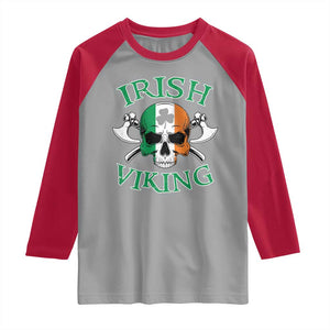 St Patrick's Day Raglan Shirt Irish Viking Skull Lucky Shamrocks Ireland Flag TS09 Sport Gray Red Print Your Wear