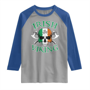 St Patrick's Day Raglan Shirt Irish Viking Skull Lucky Shamrocks Ireland Flag TS09 Sport Gray Royal Print Your Wear