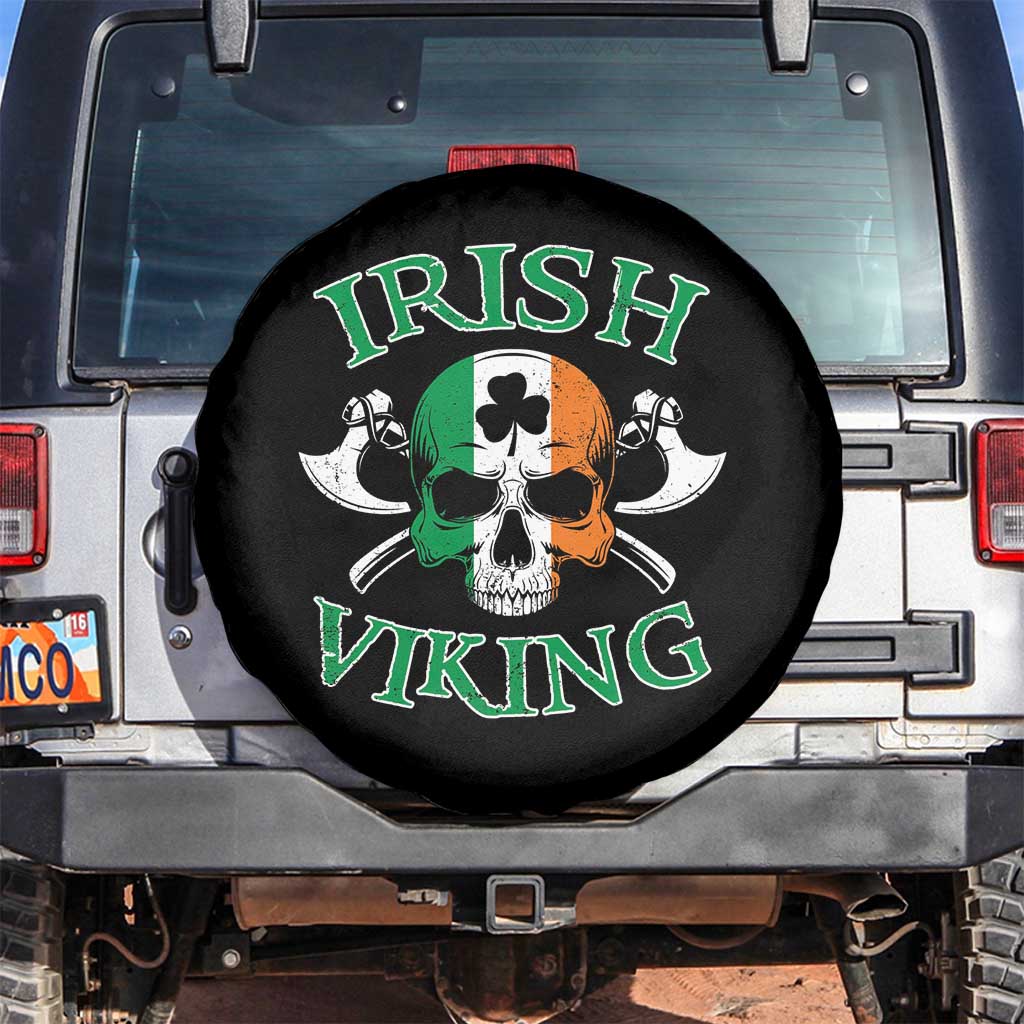 St Patrick's Day Spare Tire Cover Irish Viking Skull Lucky Shamrocks Ireland Flag TS09 No hole Black Print Your Wear