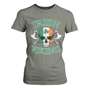 St Patrick's Day T Shirt For Women Irish Viking Skull Lucky Shamrocks Ireland Flag TS09 Military Green Print Your Wear