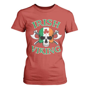 St Patrick's Day T Shirt For Women Irish Viking Skull Lucky Shamrocks Ireland Flag TS09 Red Print Your Wear
