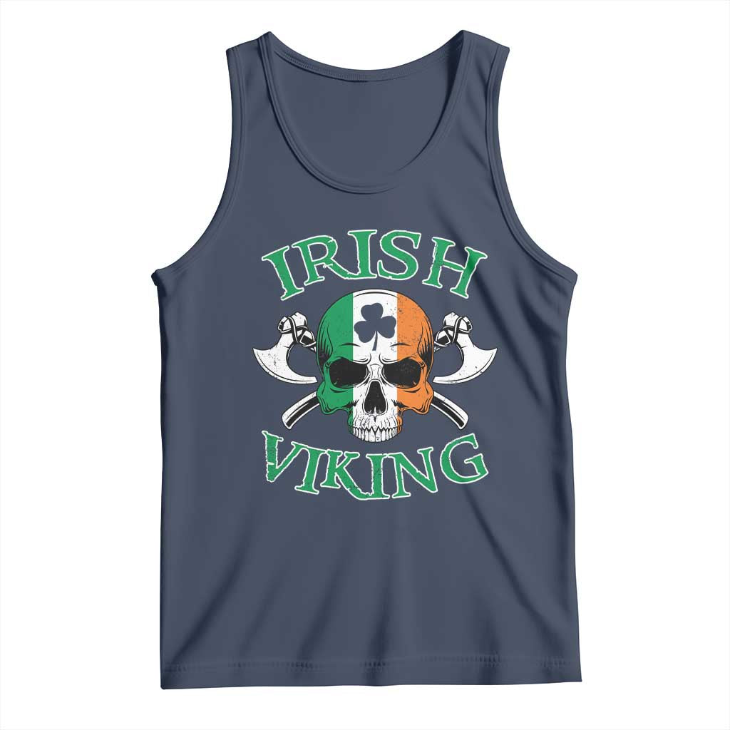 St Patrick's Day Tank Top Irish Viking Skull Lucky Shamrocks Ireland Flag TS09 Navy Print Your Wear