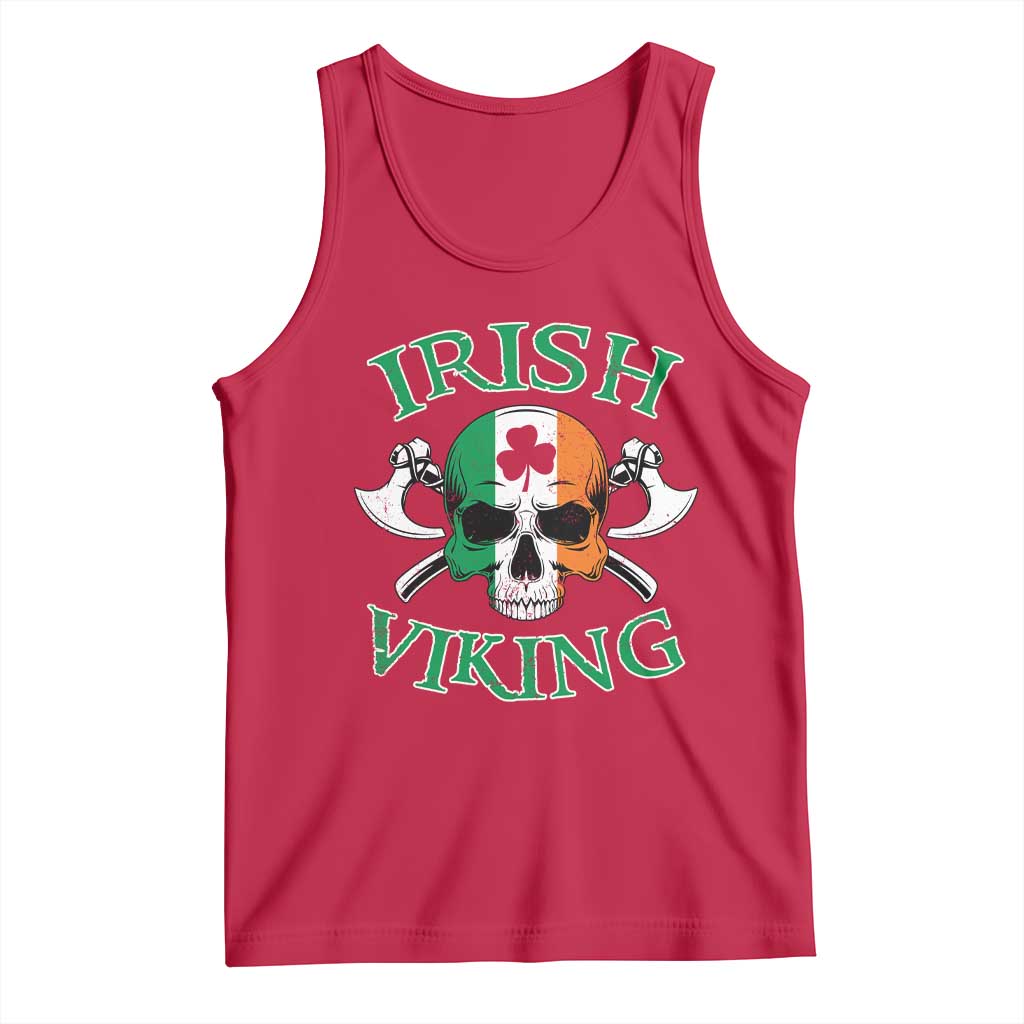 St Patrick's Day Tank Top Irish Viking Skull Lucky Shamrocks Ireland Flag TS09 Red Print Your Wear