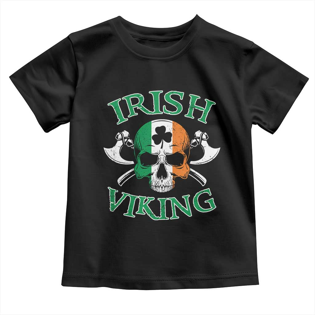 St Patrick's Day Toddler T Shirt Irish Viking Skull Lucky Shamrocks Ireland Flag TS09 Black Print Your Wear