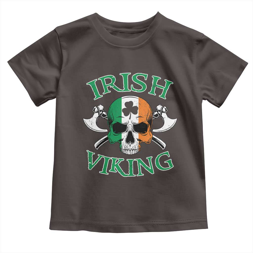 St Patrick's Day Toddler T Shirt Irish Viking Skull Lucky Shamrocks Ireland Flag TS09 Dark Chocolate Print Your Wear