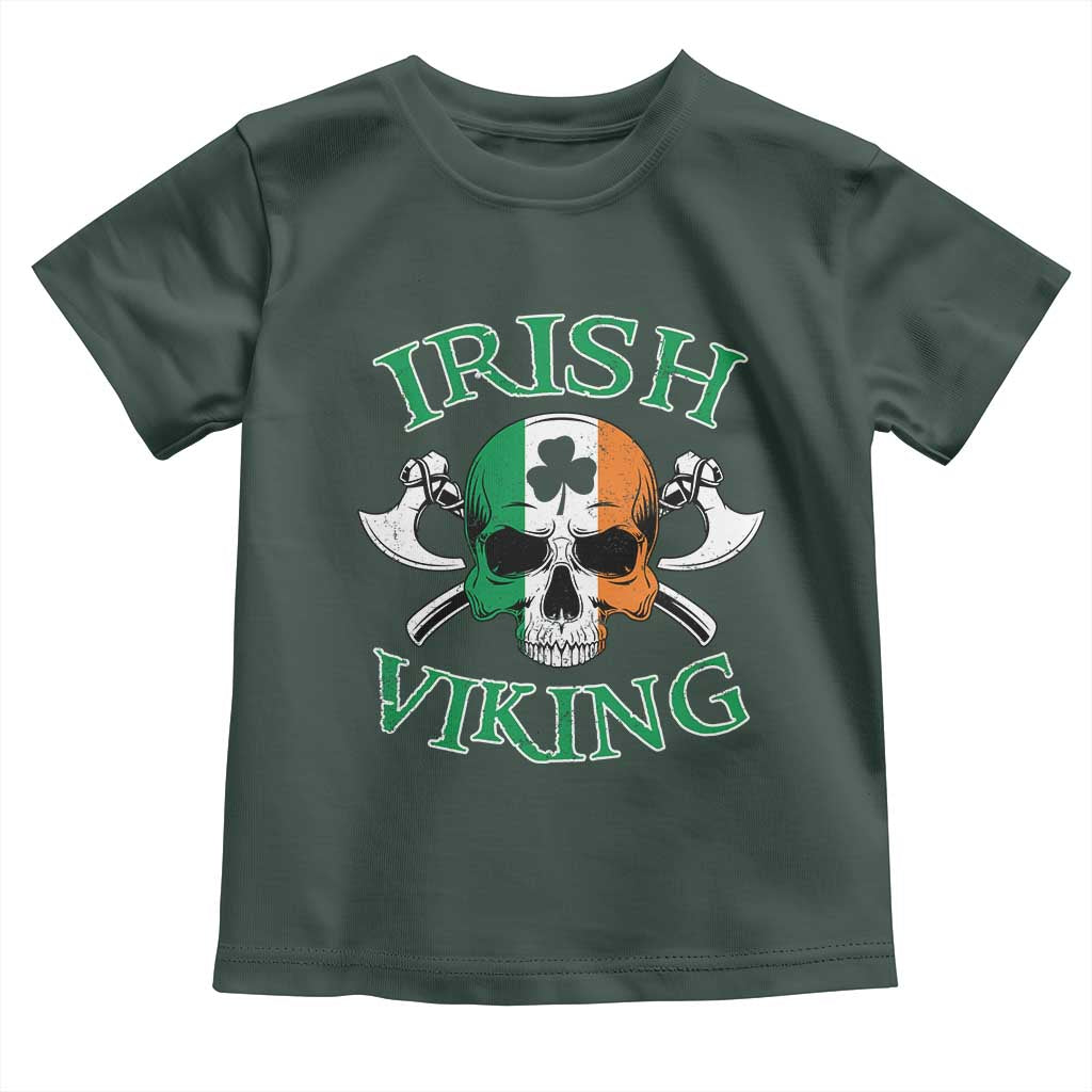St Patrick's Day Toddler T Shirt Irish Viking Skull Lucky Shamrocks Ireland Flag TS09 Dark Forest Green Print Your Wear