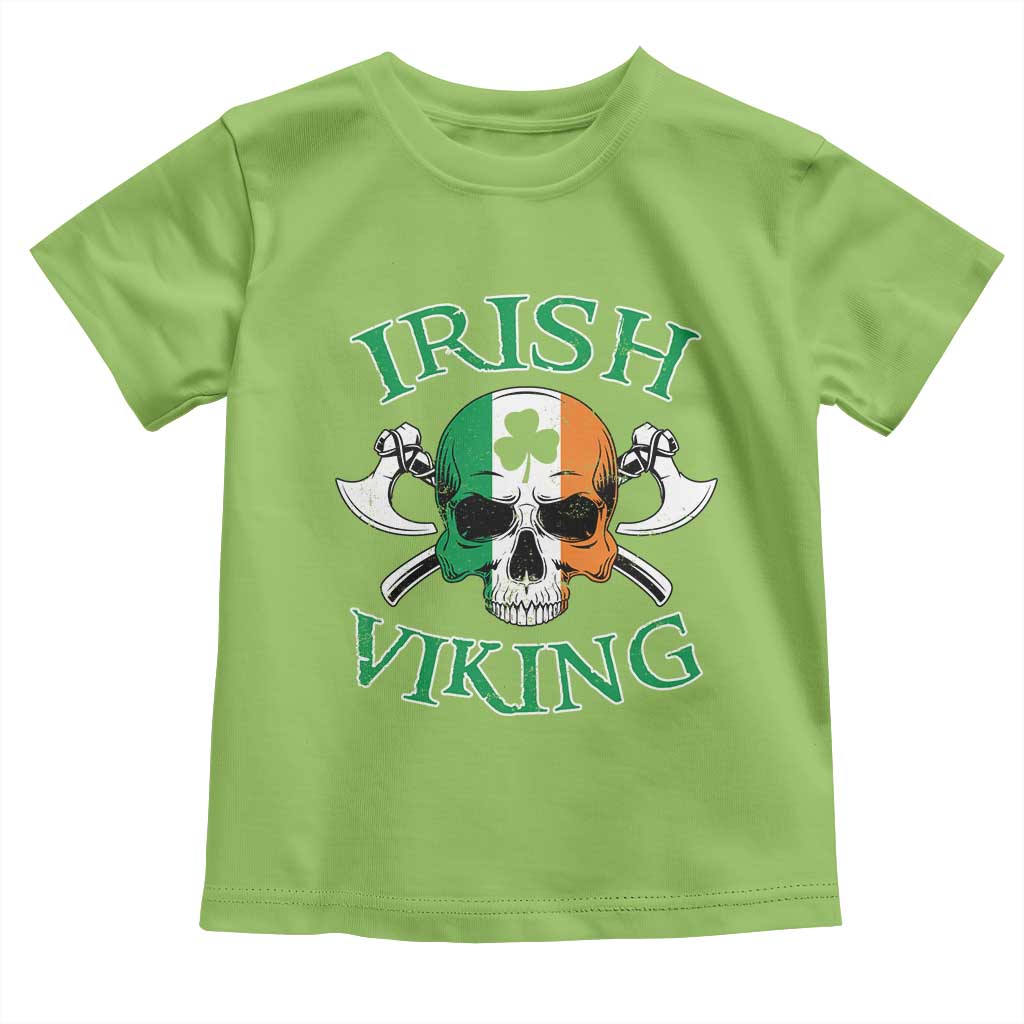 St Patrick's Day Toddler T Shirt Irish Viking Skull Lucky Shamrocks Ireland Flag TS09 Lime Print Your Wear