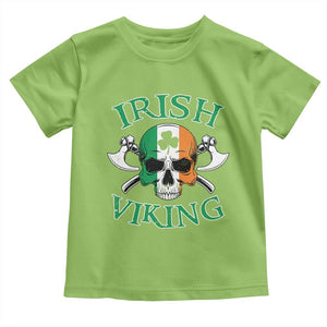 St Patrick's Day Toddler T Shirt Irish Viking Skull Lucky Shamrocks Ireland Flag TS09 Lime Print Your Wear