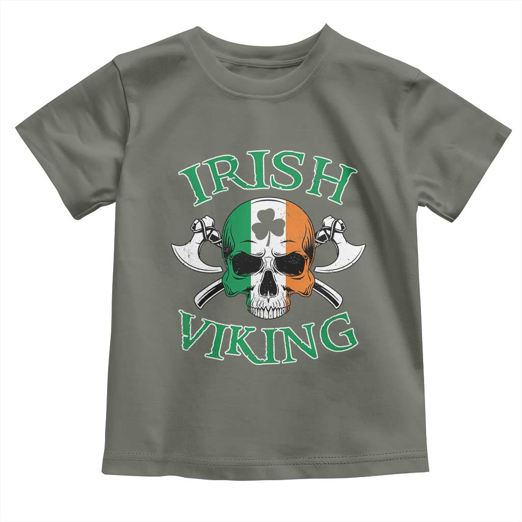 St Patrick's Day Toddler T Shirt Irish Viking Skull Lucky Shamrocks Ireland Flag TS09 Military Green Print Your Wear