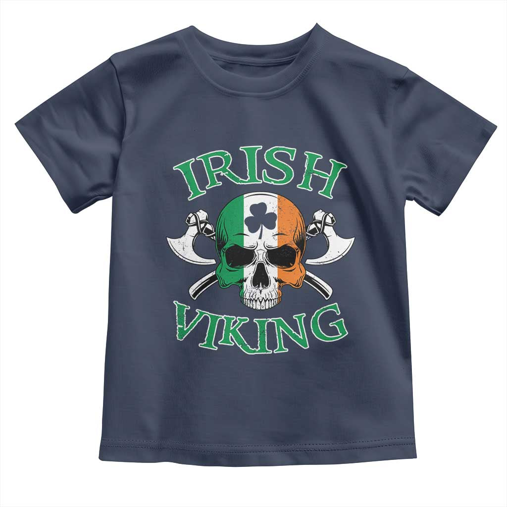 St Patrick's Day Toddler T Shirt Irish Viking Skull Lucky Shamrocks Ireland Flag TS09 Navy Print Your Wear