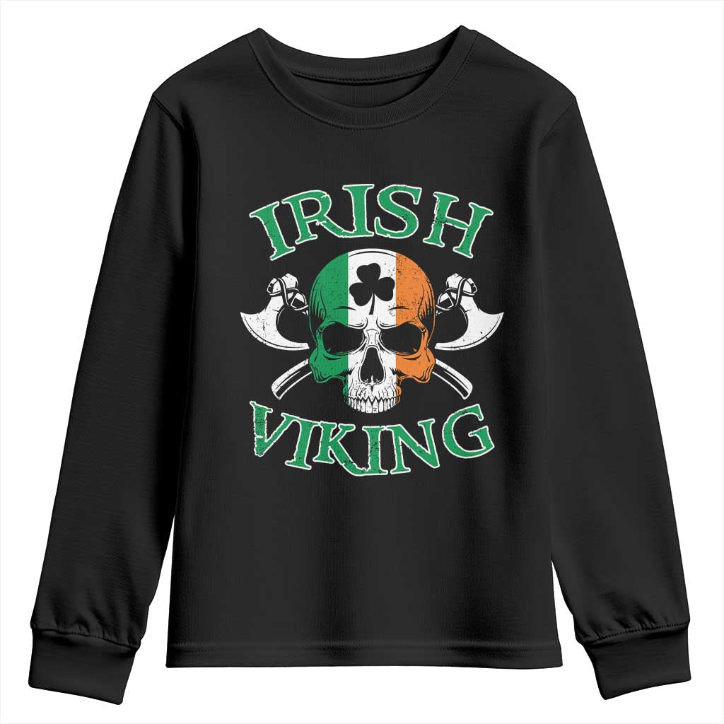 St Patrick's Day Youth Sweatshirt Irish Viking Skull Lucky Shamrocks Ireland Flag TS09 Black Print Your Wear