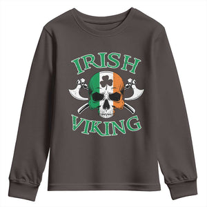St Patrick's Day Youth Sweatshirt Irish Viking Skull Lucky Shamrocks Ireland Flag TS09 Dark Chocolate Print Your Wear