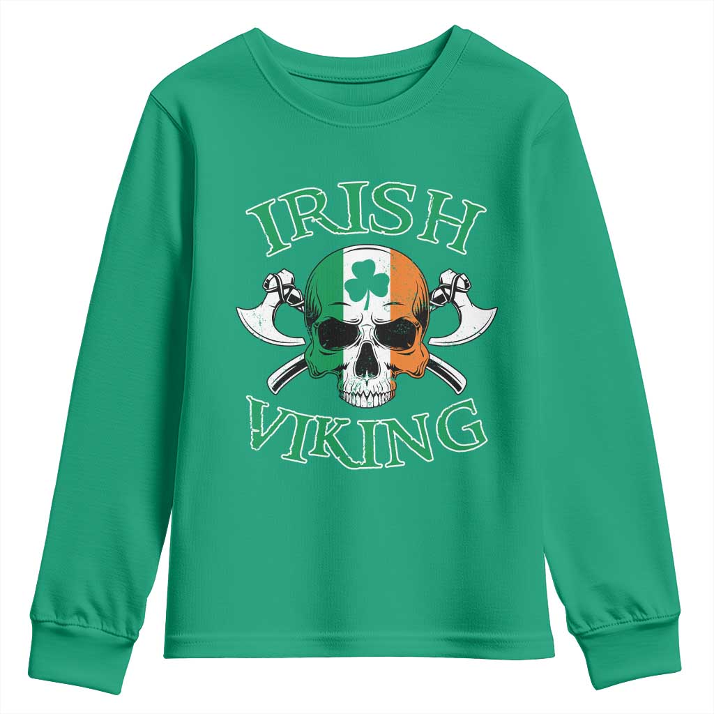 St Patrick's Day Youth Sweatshirt Irish Viking Skull Lucky Shamrocks Ireland Flag TS09 Irish Green Print Your Wear