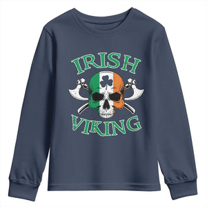 St Patrick's Day Youth Sweatshirt Irish Viking Skull Lucky Shamrocks Ireland Flag TS09 Navy Print Your Wear