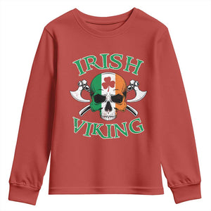 St Patrick's Day Youth Sweatshirt Irish Viking Skull Lucky Shamrocks Ireland Flag TS09 Red Print Your Wear