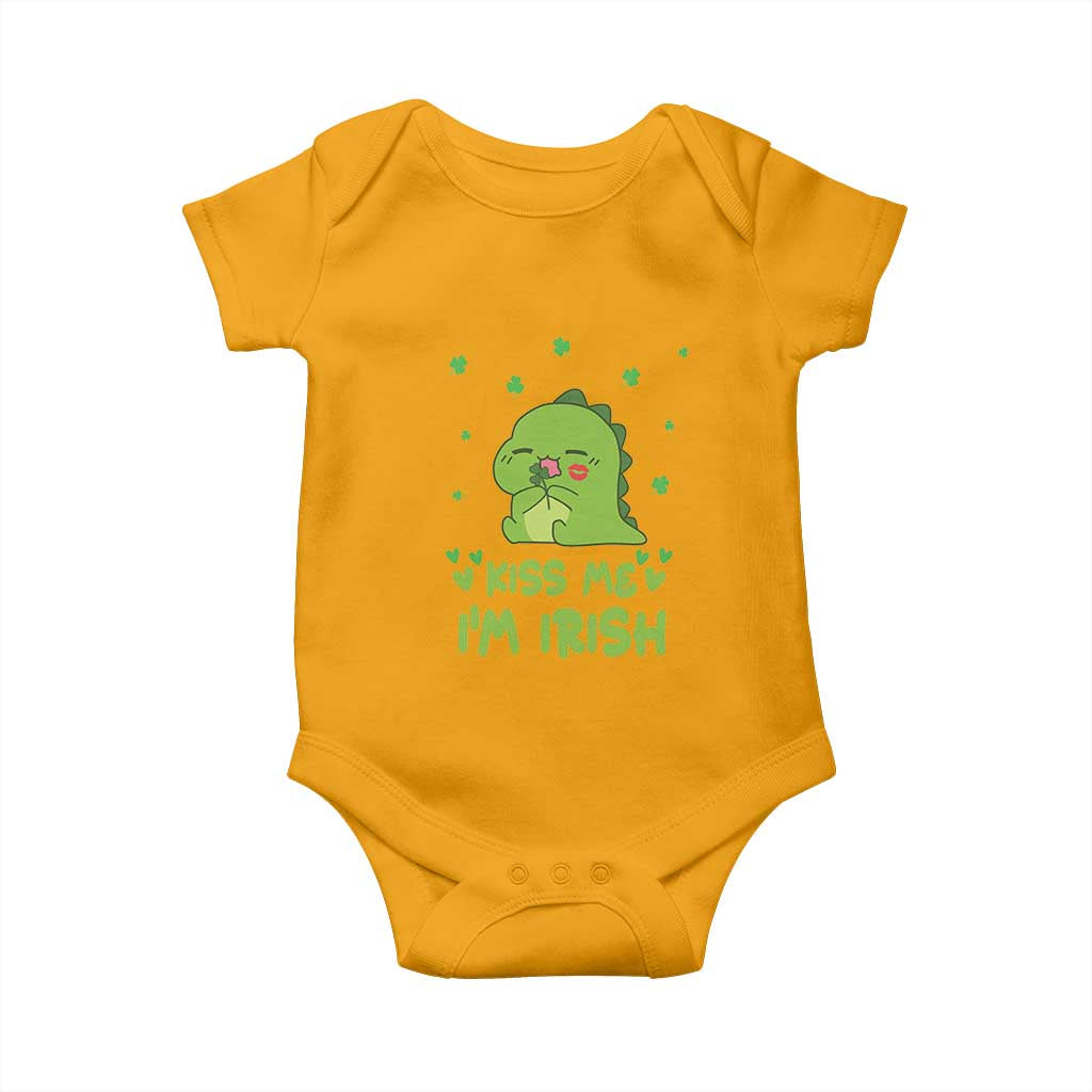 St Patrick's Day Baby Onesie Kiss Me I'm Irish Cute Dinosaur TS09 Gold Print Your Wear