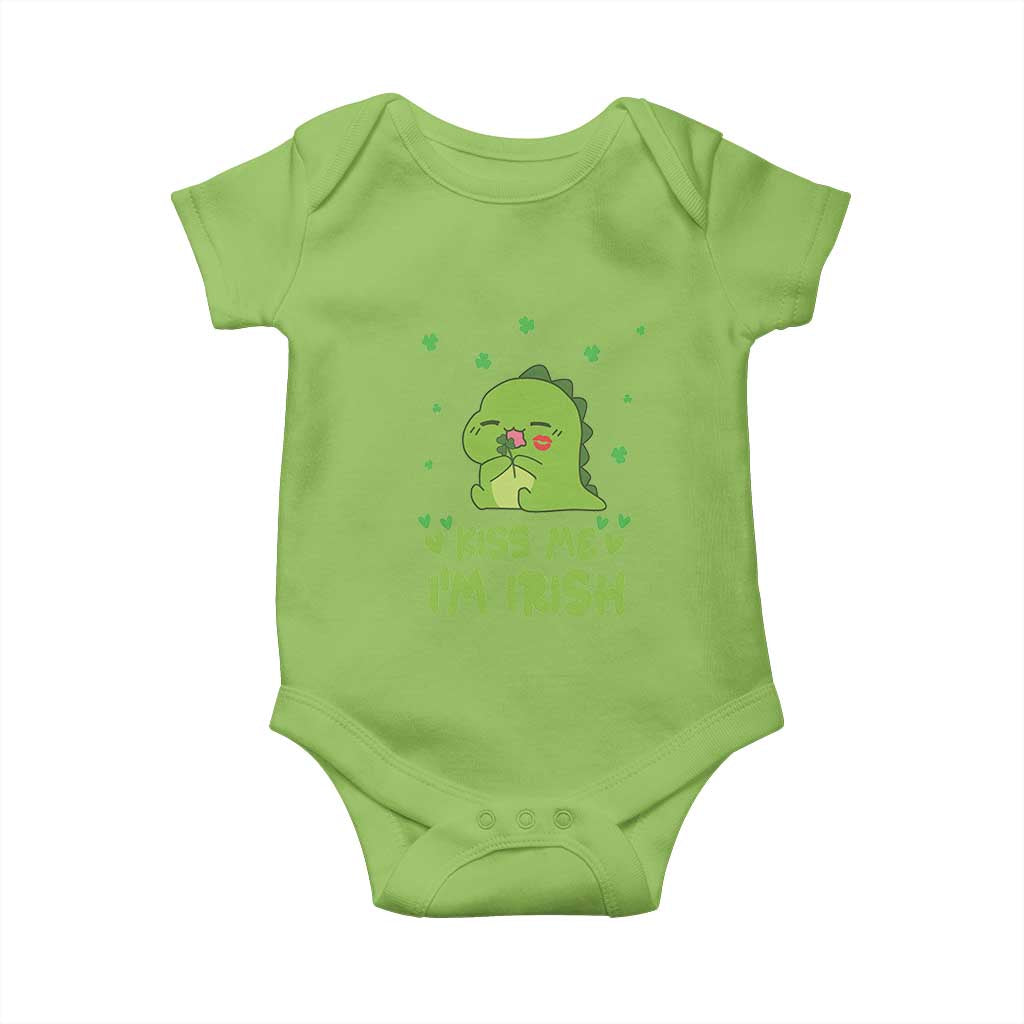 St Patrick's Day Baby Onesie Kiss Me I'm Irish Cute Dinosaur TS09 Lime Print Your Wear