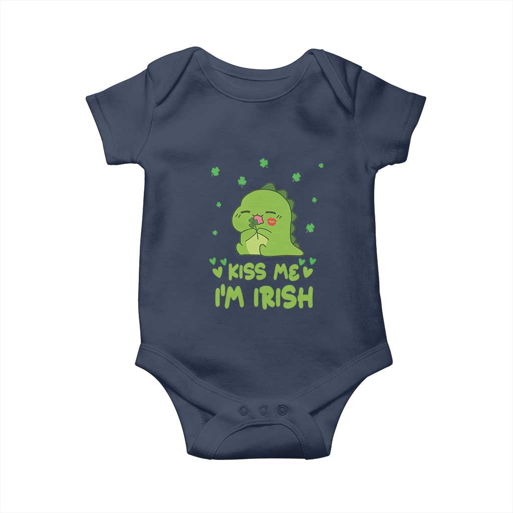St Patrick's Day Baby Onesie Kiss Me I'm Irish Cute Dinosaur TS09 Navy Print Your Wear