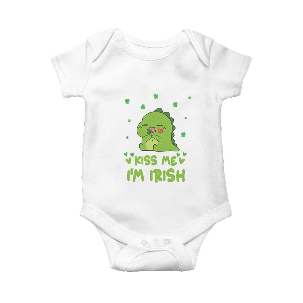 St Patrick's Day Baby Onesie Kiss Me I'm Irish Cute Dinosaur TS09 White Print Your Wear