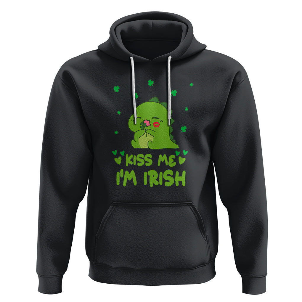 St. Patrick's Day Hoodie Kiss Me I'm Irish Cute Dinosaur TS09 Black Printyourwear