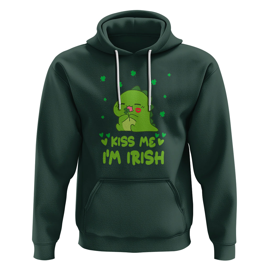 St. Patrick's Day Hoodie Kiss Me I'm Irish Cute Dinosaur TS09 Dark Forest Green Printyourwear