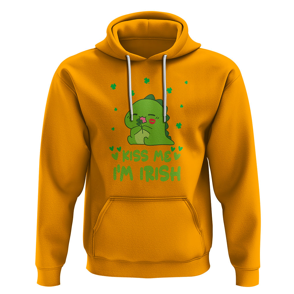 St. Patrick's Day Hoodie Kiss Me I'm Irish Cute Dinosaur TS09 Gold Printyourwear