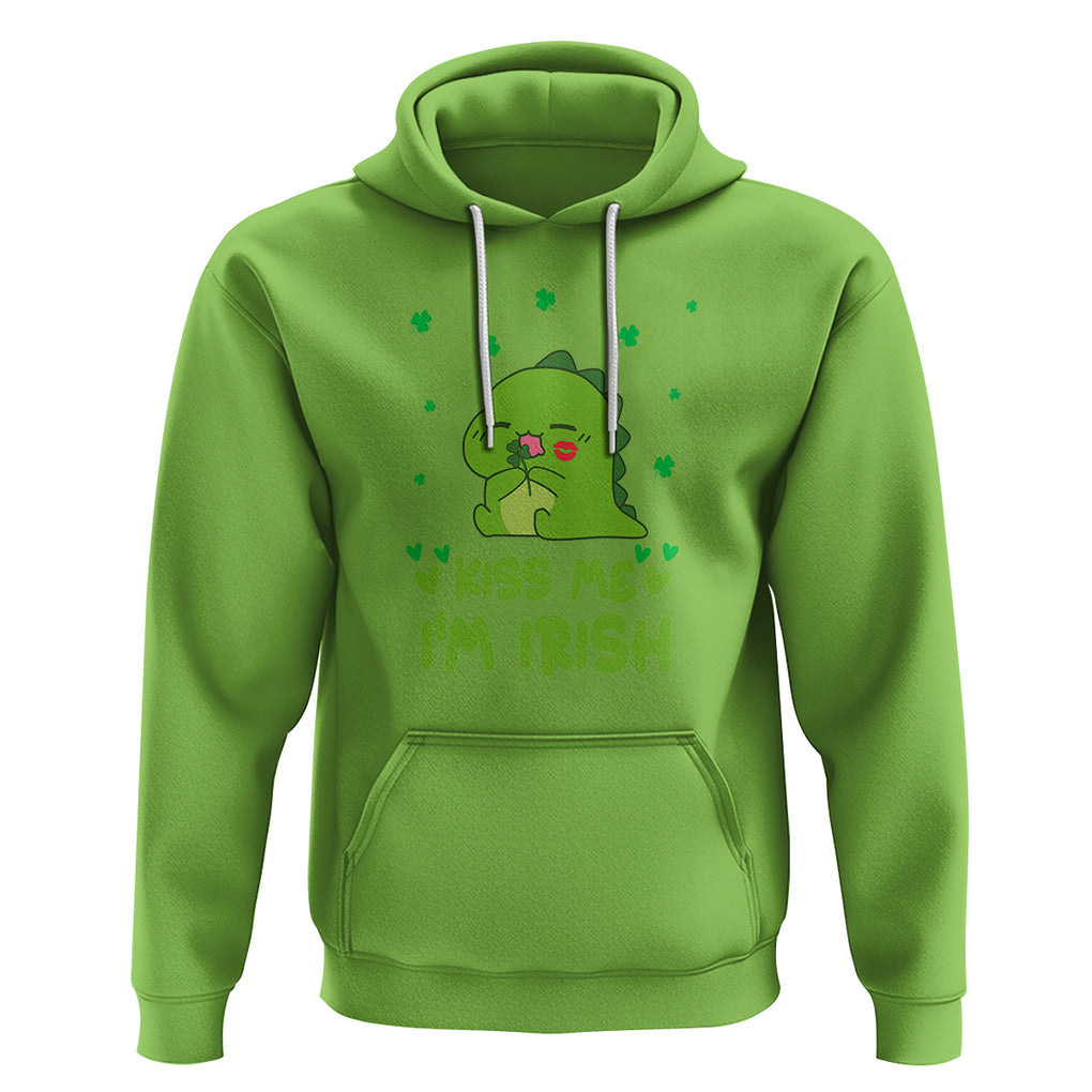 St. Patrick's Day Hoodie Kiss Me I'm Irish Cute Dinosaur TS09 Lime Printyourwear