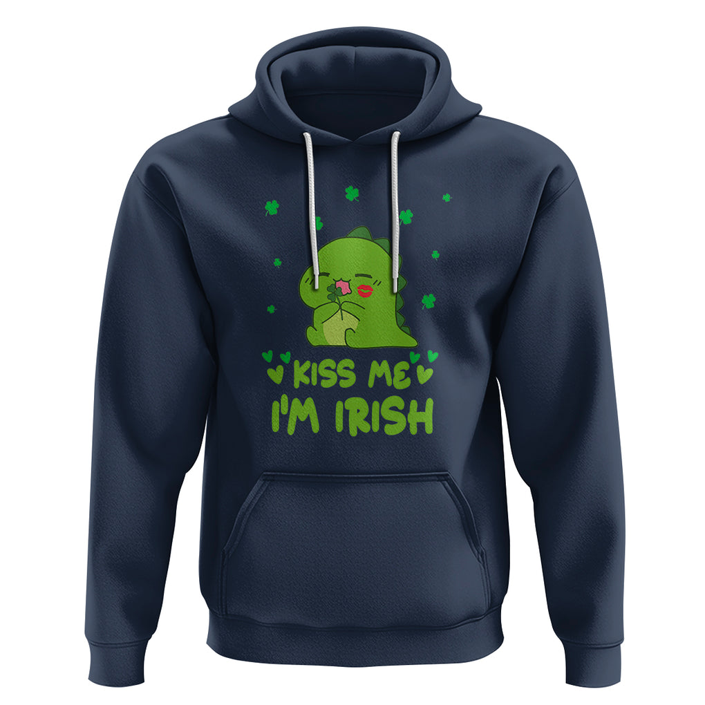 St. Patrick's Day Hoodie Kiss Me I'm Irish Cute Dinosaur TS09 Navy Printyourwear