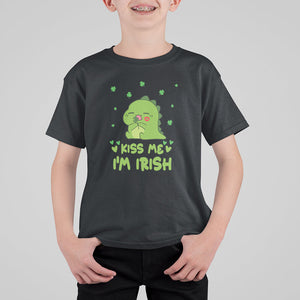 St. Patrick's Day T Shirt For Kid Kiss Me I'm Irish Cute Dinosaur TS09 Black Printyourwear