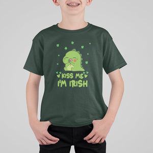St. Patrick's Day T Shirt For Kid Kiss Me I'm Irish Cute Dinosaur TS09 Dark Forest Green Printyourwear