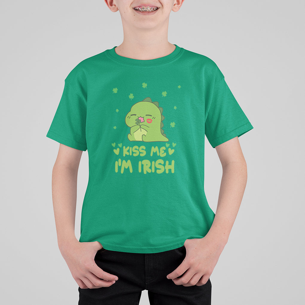 St. Patrick's Day T Shirt For Kid Kiss Me I'm Irish Cute Dinosaur TS09 Irish Green Printyourwear