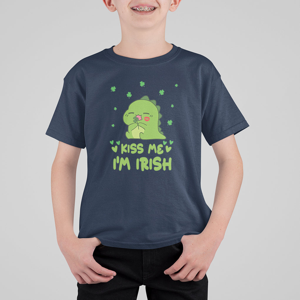 St. Patrick's Day T Shirt For Kid Kiss Me I'm Irish Cute Dinosaur TS09 Navy Printyourwear