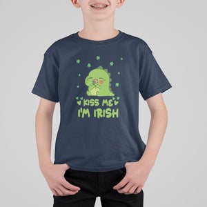 St. Patrick's Day T Shirt For Kid Kiss Me I'm Irish Cute Dinosaur TS09 Navy Printyourwear