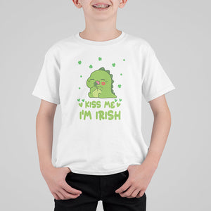 St. Patrick's Day T Shirt For Kid Kiss Me I'm Irish Cute Dinosaur TS09 White Printyourwear