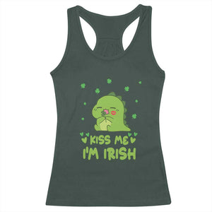 St Patrick's Day Racerback Tank Top Kiss Me I'm Irish Cute Dinosaur TS09 Dark Forest Green Print Your Wear