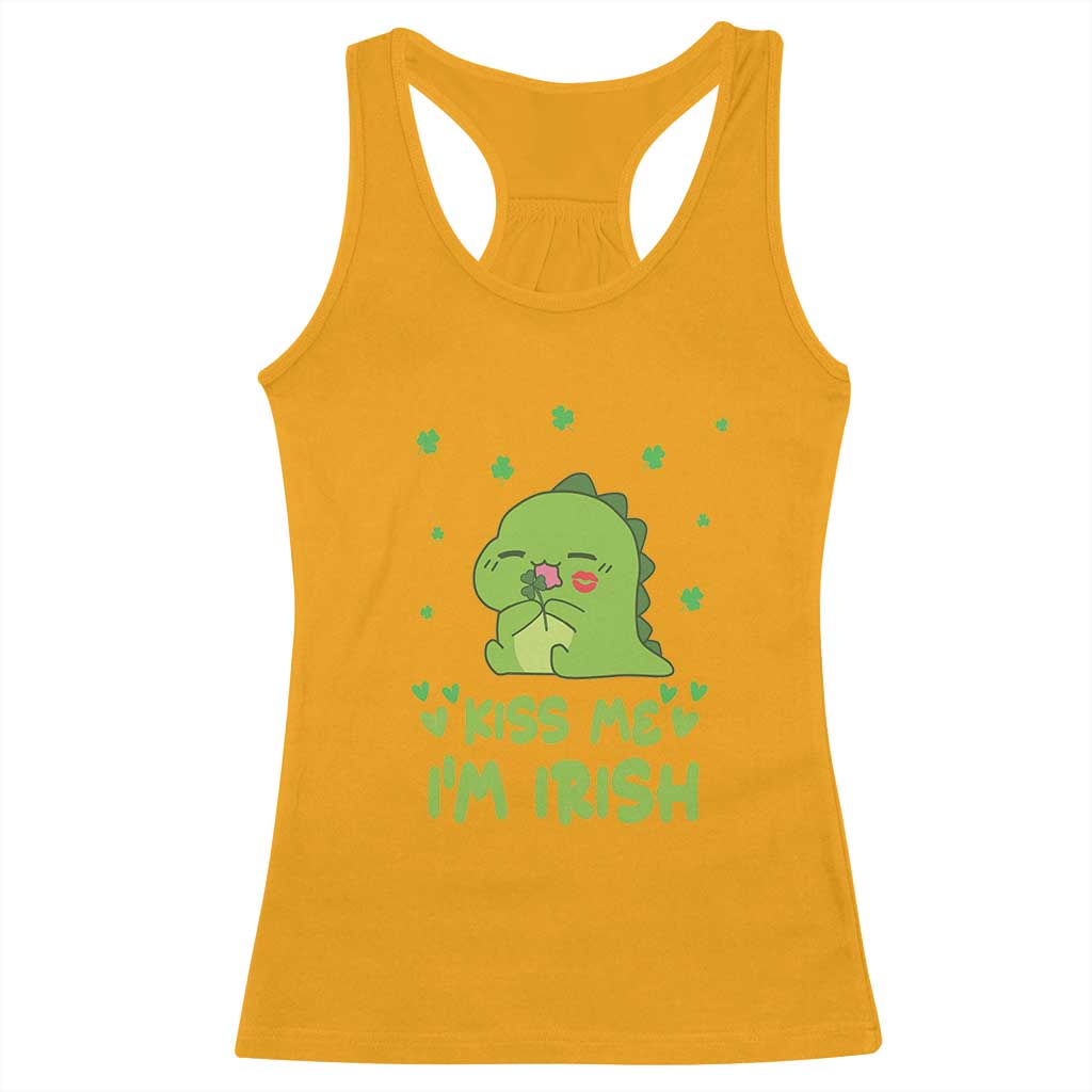 St Patrick's Day Racerback Tank Top Kiss Me I'm Irish Cute Dinosaur TS09 Gold Print Your Wear