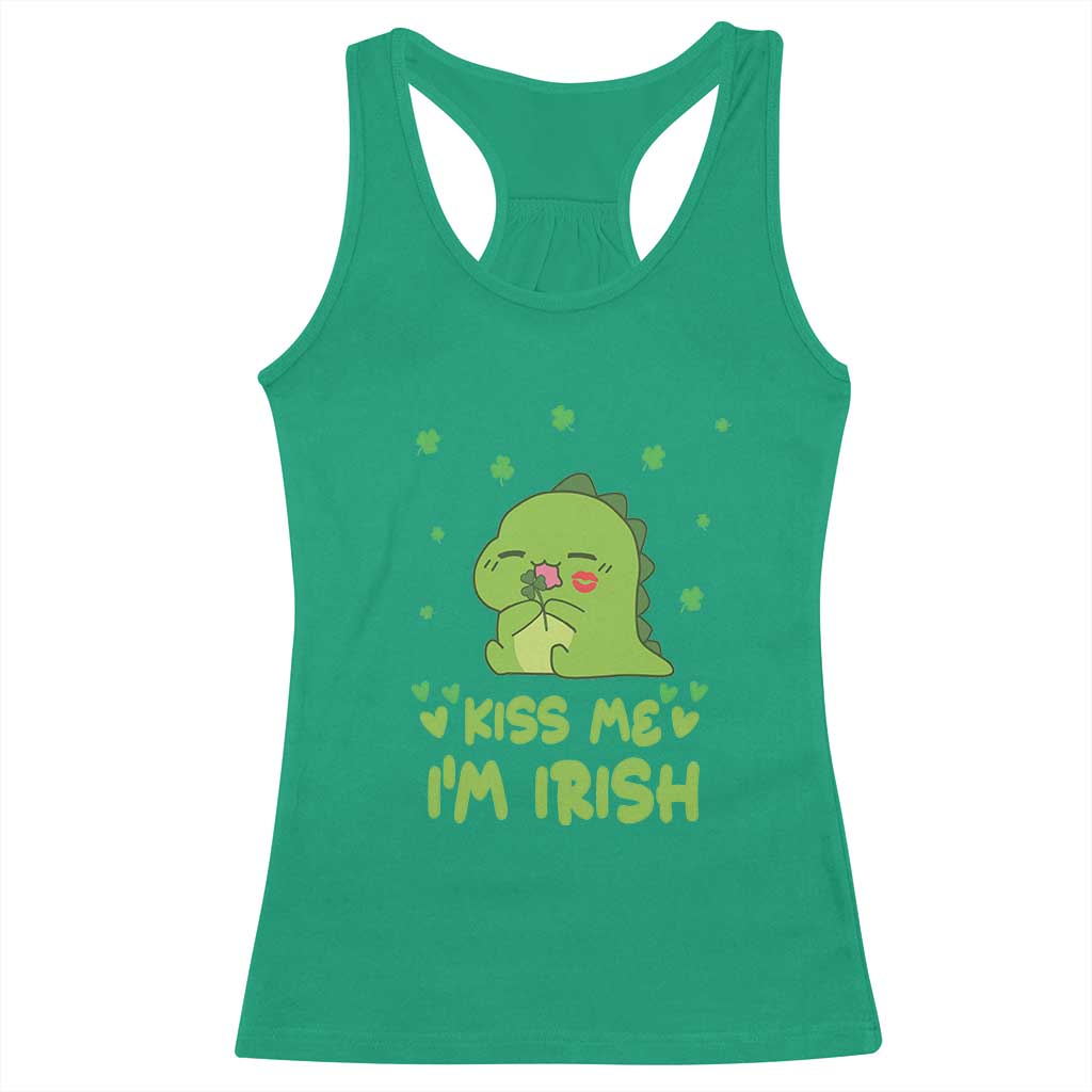 St Patrick's Day Racerback Tank Top Kiss Me I'm Irish Cute Dinosaur TS09 Irish Green Print Your Wear